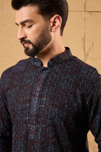 Black Viscose Rayon Geometric Embroidered Chikankari Straight Kurta HOPMKU1166