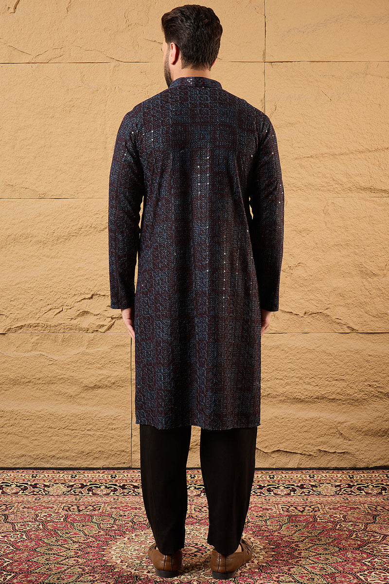 Black Viscose Rayon Geometric Embroidered Chikankari Straight Kurta HOPMKU1166