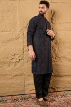 Black Viscose Rayon Geometric Embroidered Chikankari Straight Kurta HOPMKU1166