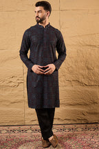 Black Viscose Rayon Geometric Embroidered Chikankari Straight Kurta HOPMKU1166