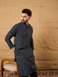 Men Black Viscose Rayon Abstract Embroidered Straight Kurta-MKU1172