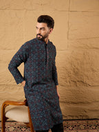 Men Black Viscose Rayon Abstract Embroidered Straight Kurta-MKU1172