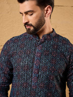 Men Black Viscose Rayon Abstract Embroidered Straight Kurta-MKU1172