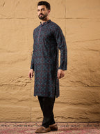 Men Black Viscose Rayon Abstract Embroidered Straight Kurta-MKU1172