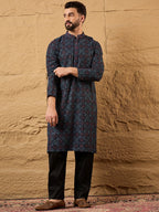 Men Black Viscose Rayon Abstract Embroidered Straight Kurta-MKU1172