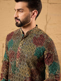 Men Black Viscose Rayon Geometric Embroidered Straight Kurta-MKU1180