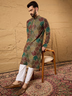 Men Black Viscose Rayon Geometric Embroidered Straight Kurta-MKU1180
