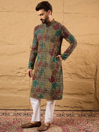 Men Black Viscose Rayon Geometric Embroidered Straight Kurta-MKU1180
