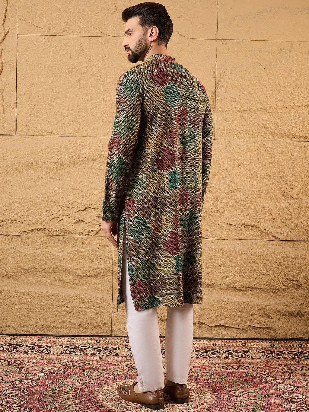 Men Black Viscose Rayon Geometric Embroidered Straight Kurta-MKU1180