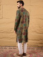 Men Black Viscose Rayon Geometric Embroidered Straight Kurta-MKU1180