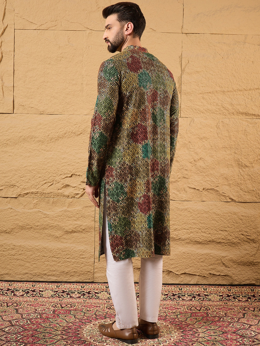 Men Black Viscose Rayon Geometric Embroidered Straight Kurta-MKU1180