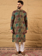 Men Black Viscose Rayon Geometric Embroidered Straight Kurta-MKU1180