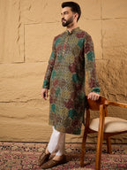 Men Black Viscose Rayon Geometric Embroidered Straight Kurta-MKU1180