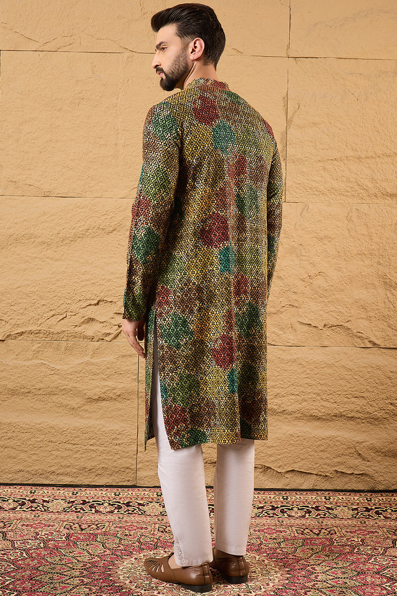Multi Viscose Rayon Geometric Embroidered Chikankari Straight Kurta HOPMKU1180