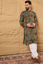 Multi Viscose Rayon Geometric Embroidered Chikankari Straight Kurta HOPMKU1180