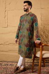 Multi Viscose Rayon Geometric Embroidered Chikankari Straight Kurta HOPMKU1180