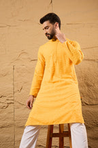 Yellow Viscose Rayon Solid Embroidered Straight Kurta HOPMKU1186