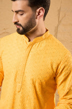 Yellow Viscose Rayon Solid Embroidered Straight Kurta HOPMKU1186