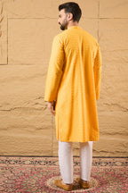 Yellow Viscose Rayon Solid Embroidered Straight Kurta HOPMKU1186