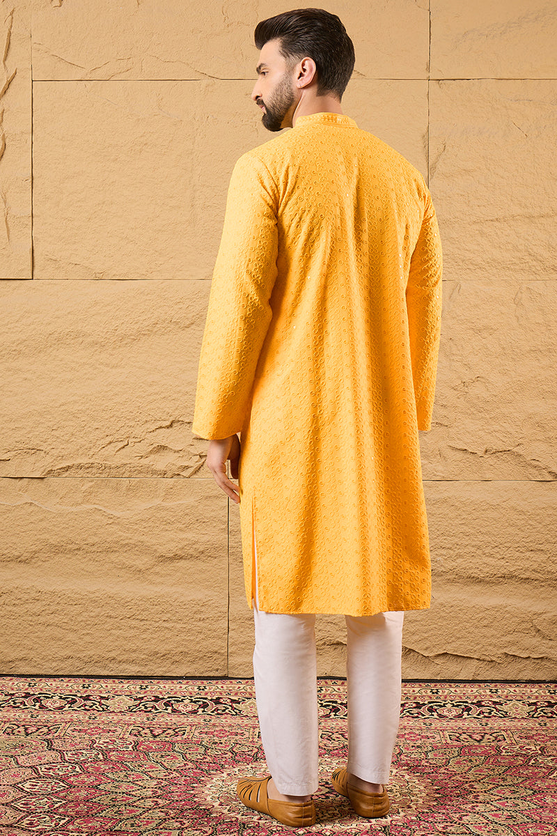 Yellow Viscose Rayon Solid Embroidered Straight Kurta HOPMKU1186