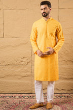 Yellow Viscose Rayon Solid Embroidered Straight Kurta HOPMKU1186