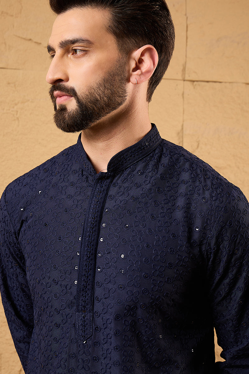 Blue Viscose Rayon Solid Embroidered Straight Kurta HOPMKU1187