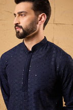 Blue Viscose Rayon Solid Embroidered Straight Kurta HOPMKU1187