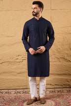 Blue Viscose Rayon Solid Embroidered Straight Kurta HOPMKU1187