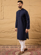 Men Blue Viscose Rayon Solid Embroidered Straight Kurta-MKU1187