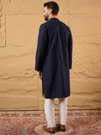 Men Blue Viscose Rayon Solid Embroidered Straight Kurta-MKU1187