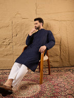 Men Blue Viscose Rayon Solid Embroidered Straight Kurta-MKU1187