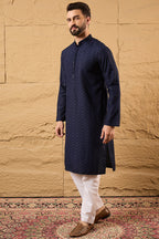 Blue Viscose Rayon Solid Embroidered Straight Kurta HOPMKU1187