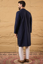 Blue Viscose Rayon Solid Embroidered Straight Kurta HOPMKU1187