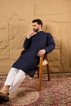 Blue Viscose Rayon Solid Embroidered Straight Kurta HOPMKU1187