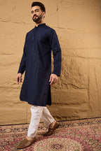 Blue Viscose Rayon Solid Embroidered Straight Kurta HOPMKU1187