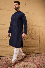 Blue Viscose Rayon Solid Embroidered Straight Kurta HOPMKU1187