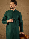 Men Green Viscose Rayon Solid Embroidered Straight Kurta-MKU1188