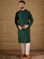 Men Green Viscose Rayon Solid Embroidered Straight Kurta-MKU1188