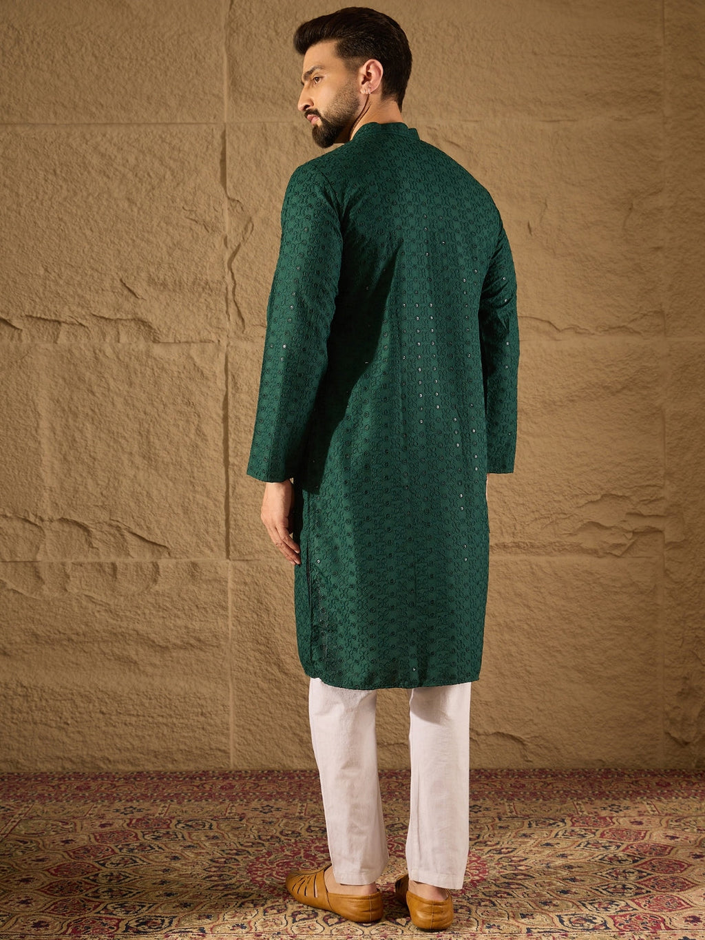 Men Green Viscose Rayon Solid Embroidered Straight Kurta-MKU1188
