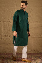Green Viscose Rayon Solid Embroidered Chikankari Straight Kurta HOPMKU1188