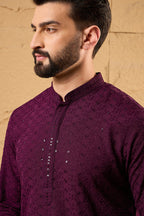 Purple Viscose Rayon Solid Embroidered Straight Kurta HOPMKU1189