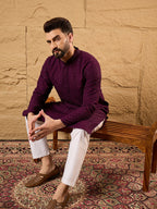 Men Purple Viscose Rayon Solid Embroidered Straight Kurta-MKU1189