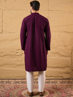 Men Purple Viscose Rayon Solid Embroidered Straight Kurta-MKU1189