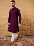 Men Purple Viscose Rayon Solid Embroidered Straight Kurta-MKU1189