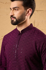 Purple Viscose Rayon Solid Embroidered Straight Kurta HOPMKU1189