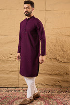 Purple Viscose Rayon Solid Embroidered Straight Kurta HOPMKU1189