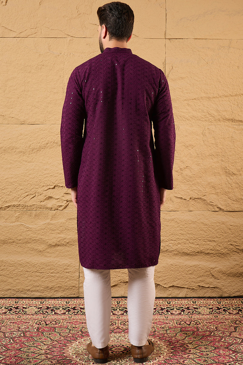 Purple Viscose Rayon Solid Embroidered Straight Kurta HOPMKU1189