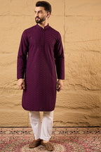 Purple Viscose Rayon Solid Embroidered Straight Kurta HOPMKU1189