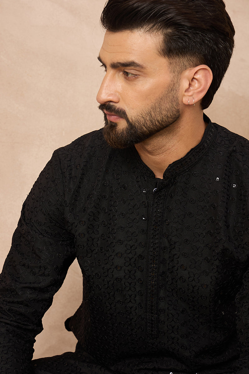 Black Viscose Solid Indian Wear for Men HOPMKU1190 | DesiQlo