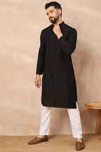 Black Viscose Rayon Solid Embroidered Chikankari Straight Kurta HOPMKU1190